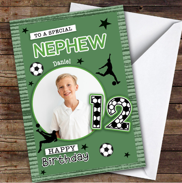 12th Nephew Football Photo Boys Custom Personalized Birthday Card