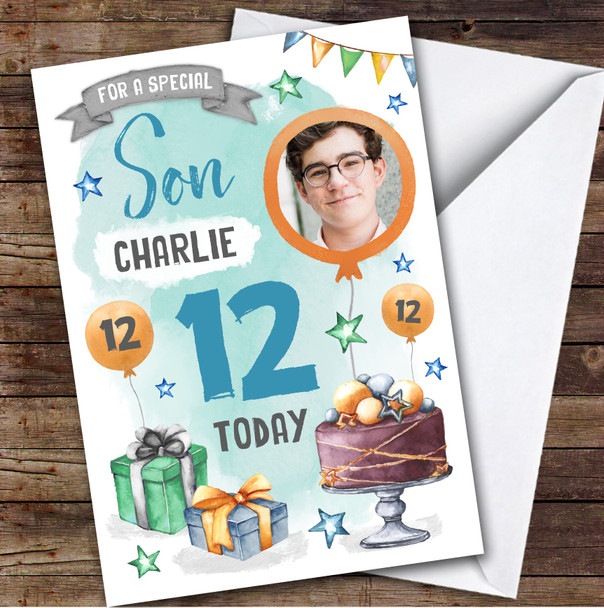 Cake Gift Photo Son 12th Boys Custom Personalized Birthday Card