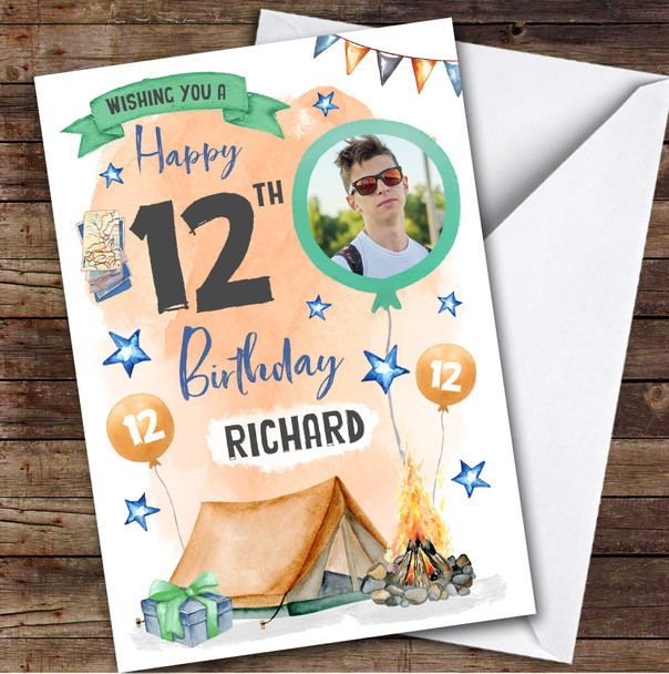 Camping Outdoors Photo 12th Custom Personalized Birthday Card
