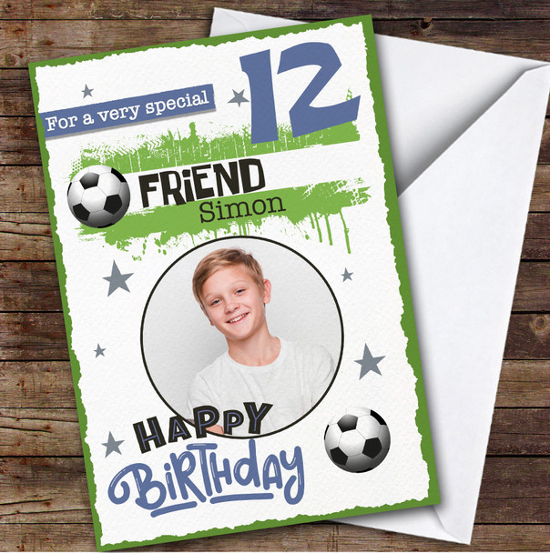 Friend 12th Football Photo Custom Personalized Birthday Card