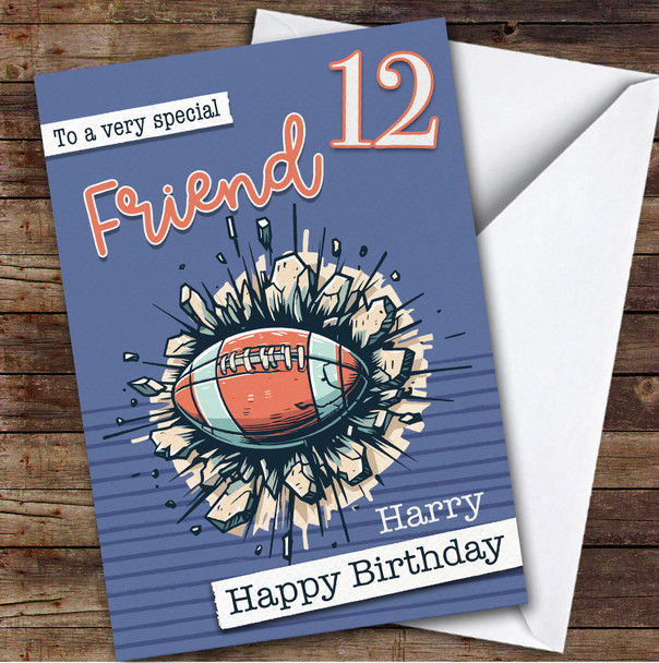 12th Friend Rugby Ball Custom Personalized Birthday Card