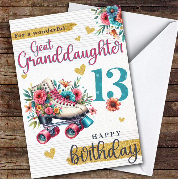 Great Granddaughter 13th Roller Skate Skating Teenage Personalized Birthday Card