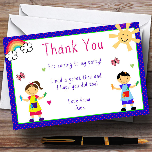 Painting Arts And Crafts Personalized Birthday Party Thank You Cards