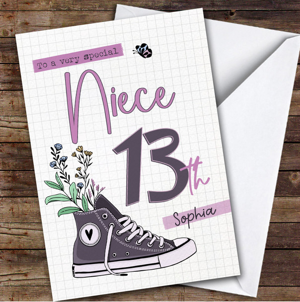 13th Niece Floral Trainers Sneakers Sport Teenager Personalized Birthday Card