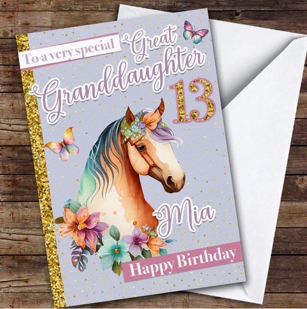 Great Granddaughter 13th Horse Riding Fan Teenage Personalized Birthday Card