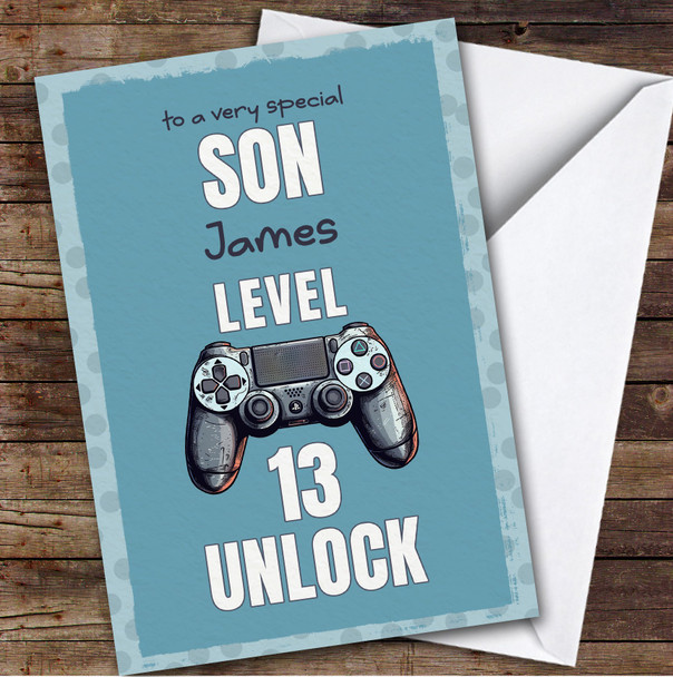 Son 13th Blue Girl Gamer Gaming Pad Teenager Boys Personalized Birthday Card