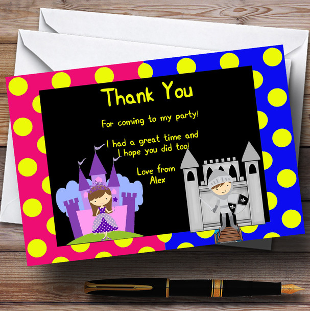 Princess And Knight Personalized Birthday Party Thank You Cards