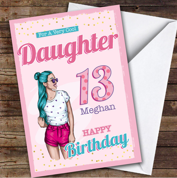 Daughter 13th Turquoise Hair Cool Girl Teenager Personalized Birthday Card