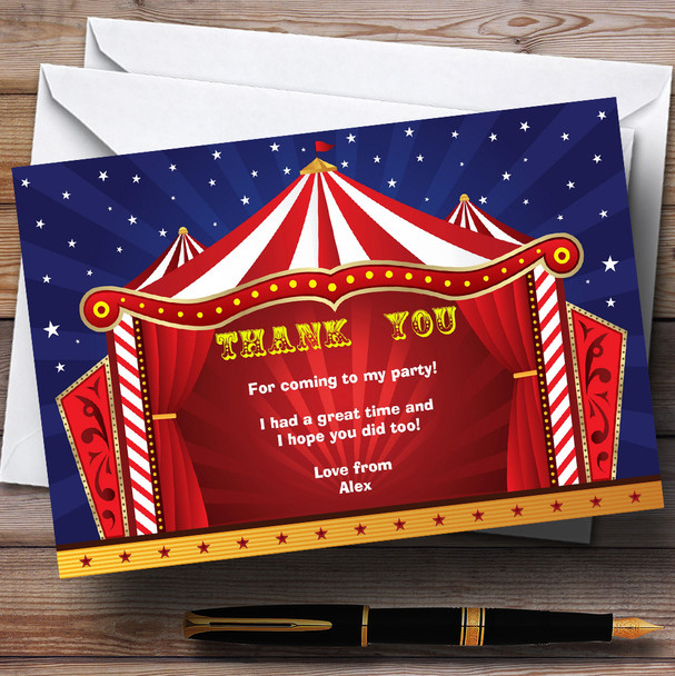 Circus Tent Personalized Birthday Party Thank You Cards