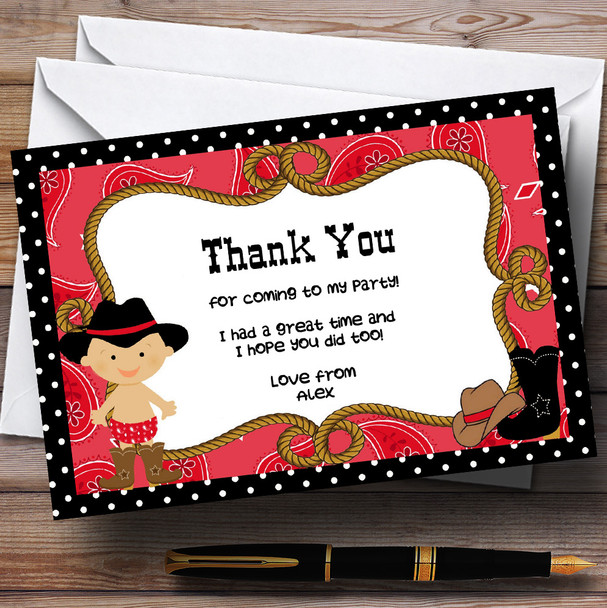 Cute Cowboy Personalized Birthday Party Thank You Cards