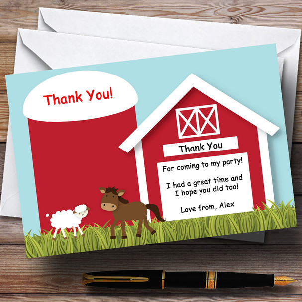 Barnyard Animals Farm Personalized Birthday Party Thank You Cards