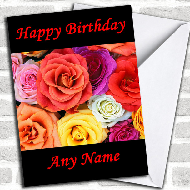 Pretty Colourful Rose Flowers Personalized Birthday Card