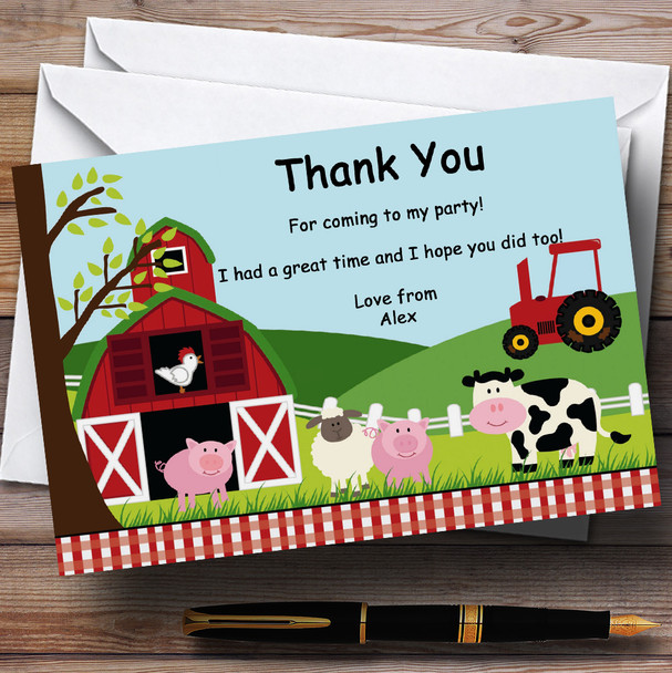 Farm Animals Farmyard Personalized Birthday Party Thank You Cards