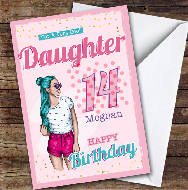Daughter 14th Turquoise Hair Cool Girl Teenager Personalized Birthday Card