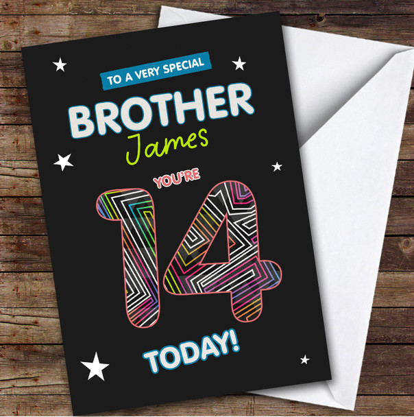 Black Funky 14th Brother Teenager Boys Custom Personalized Birthday Card