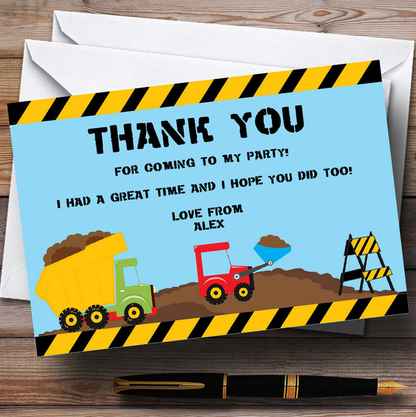 Jcb Digger Construction Building Personalized Birthday Party Thank You Cards