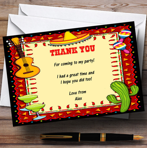 Mexican Fiesta Personalized Birthday Party Thank You Cards