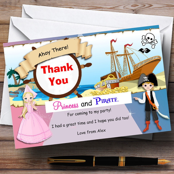 Princess And Pirate Ship Personalized Birthday Party Thank You Cards