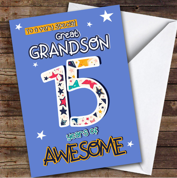 15th Great Grandson Stars Teenager Boys Custom Personalized Birthday Card