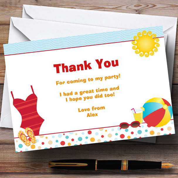 Beach Sun Pool Personalized Birthday Party Thank You Cards