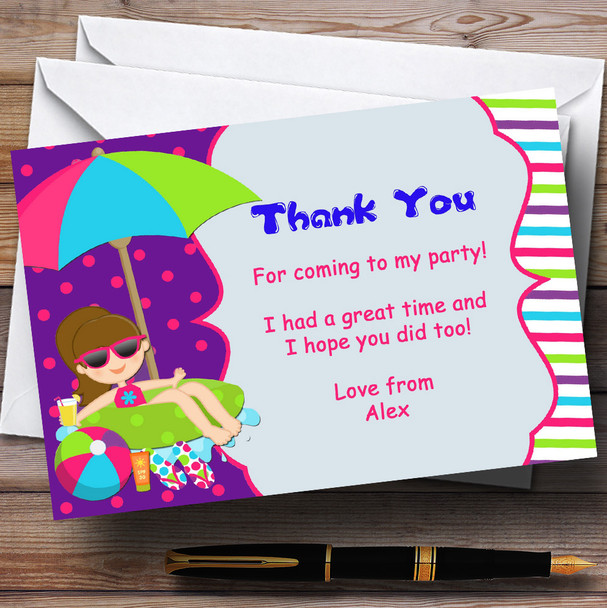 Purple And Pink Swimming Pool Beach Personalized Birthday Party Thank You Cards