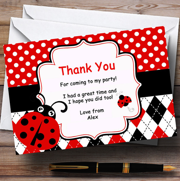 Red Ladybird Personalized Birthday Party Thank You Cards