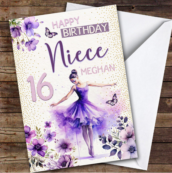 16th Niece Purple Ballet Dancer Ballerina Teenager Personalized Birthday Card
