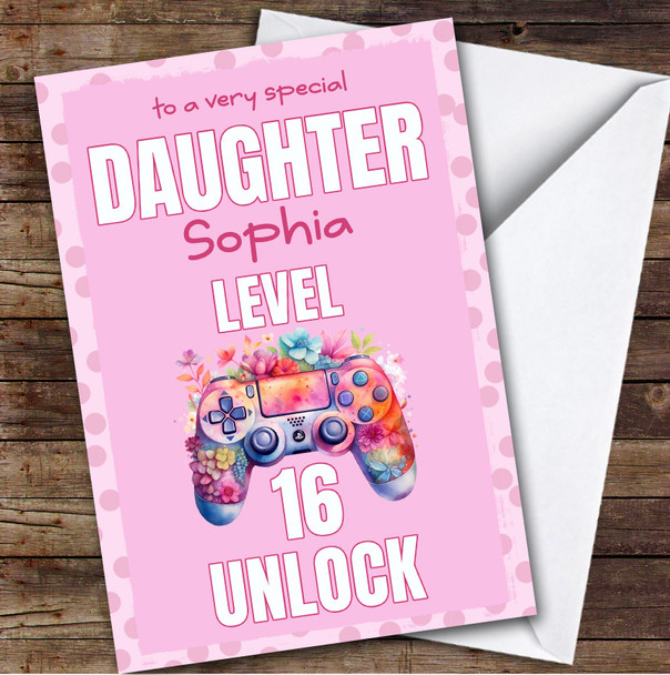Daughter 16th Pink Girl Gamer Gaming Pad Teenager Personalized Birthday Card