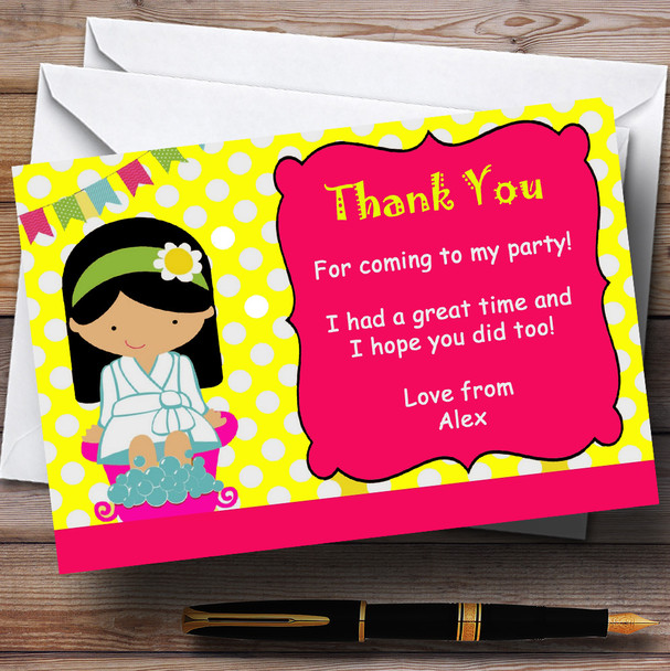 Yellow And Pink Spa Makeover Nail Personalized Birthday Party Thank You Cards