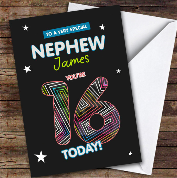 Black Funky 16th Nephew Teenager Boys Custom Personalized Birthday Card