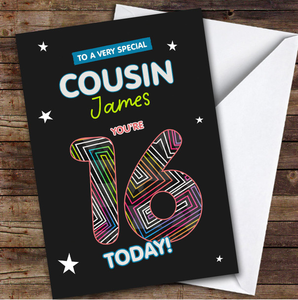 Black Funky 16th Cousin Teenager Custom Personalized Birthday Card