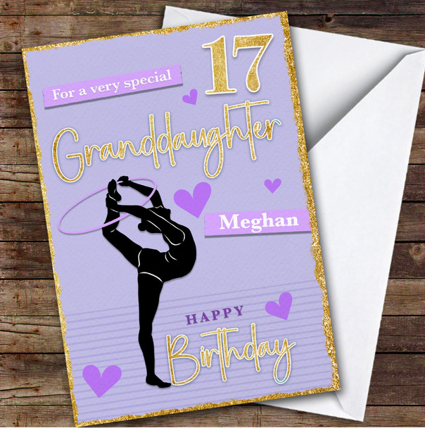 Granddaughter 17th Purple Gymnast Gymnastics Teenager Personalized Birthday Card