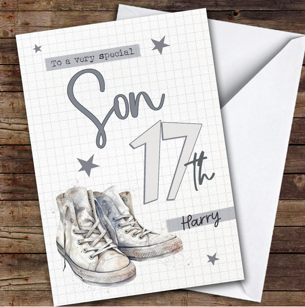 17th Son Trainers Sneakers Sport Shoes Teenager Boys Personalized Birthday Card