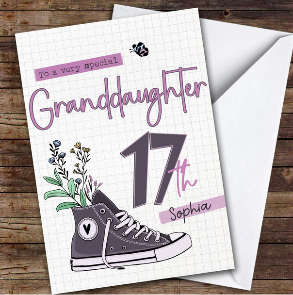 17th Granddaughter Trainers Sneakers Sport Teenager Personalized Birthday Card