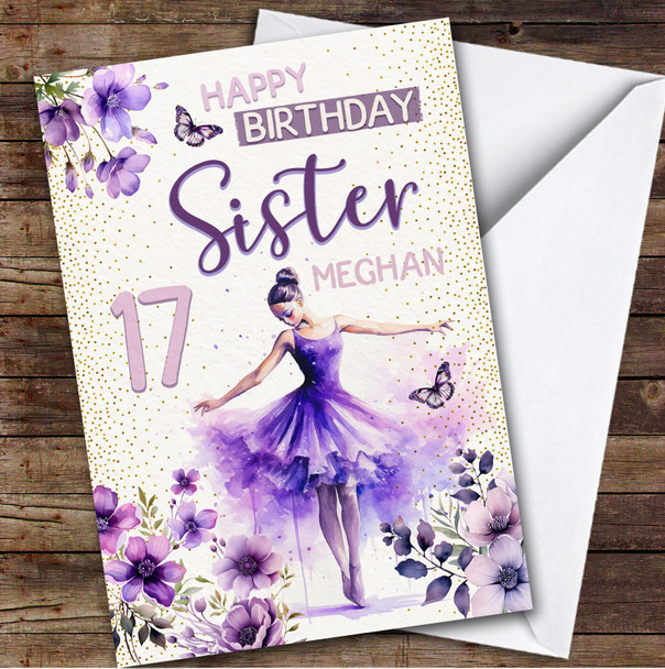 17th Sister Purple Ballet Dancer Ballerina Teenager Personalized Birthday Card
