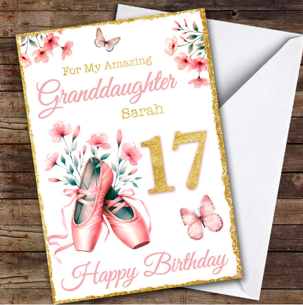 Granddaughter Gold 17th Ballet Dance Ballerina Teen Personalized Birthday Card