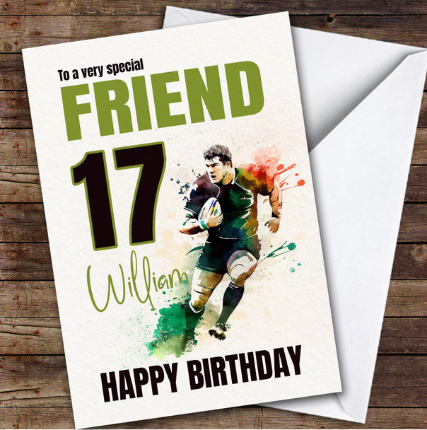 17th Friend Splash Rugby Player Teenager Custom Personalized Birthday Card