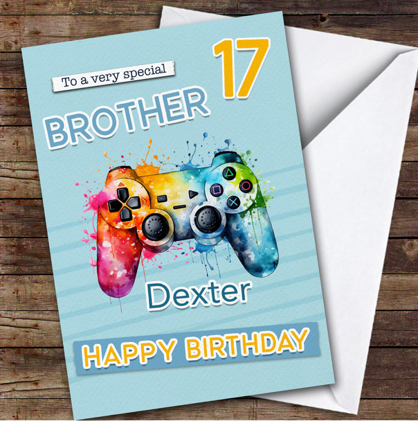 Brother 17th Gamepad Splash Gamer Teenager Boys Personalized Birthday Card