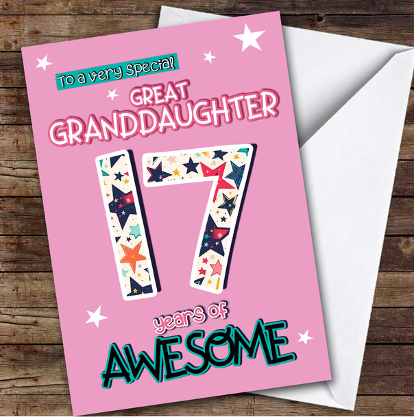 17th Great Granddaughter Stars Teenager Custom Personalized Birthday Card