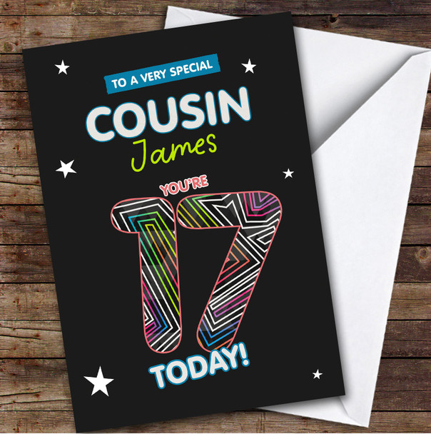 Black Funky 17th Cousin Teenager Custom Personalized Birthday Card