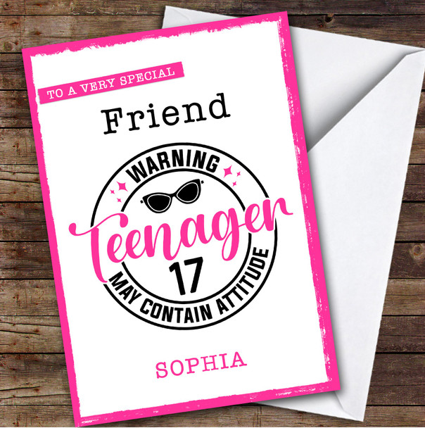 17th Friend Pink Teenager Custom Personalized Birthday Card
