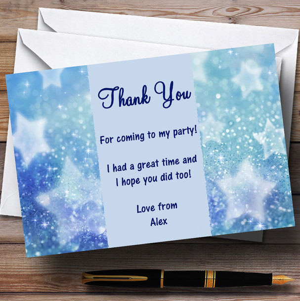 Crystal Blue Stars Personalized Party Thank You Cards