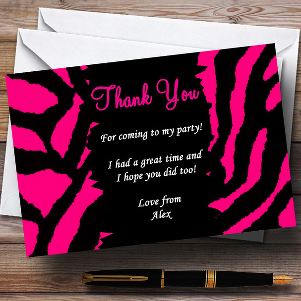 Hot Pink Zebra Print Personalized Party Thank You Cards