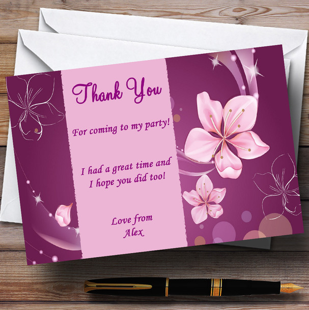 Purple Flowers Personalized Party Thank You Cards