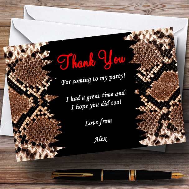 Animal Print Snakeskin Red Personalized Party Thank You Cards