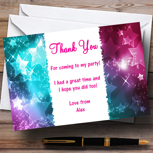 Pink, Purple & Aqua Stars Personalized Party Thank You Cards