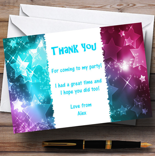 Purple & Aqua Stars Personalized Party Thank You Cards