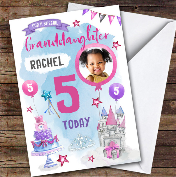 Girl's Princess Castle Crown Photo Granddaughter 5th Birthday Personalized Card