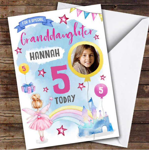 Girl's Fairy Magical Castle Photo Granddaughter 5th Birthday Personalized Card