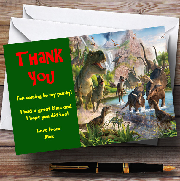 Green Dinosaur Personalized Children's Party Thank You Cards